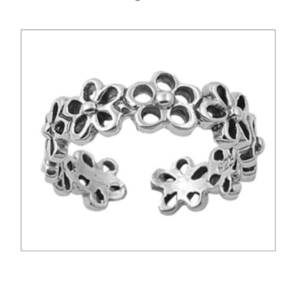 925 Sterling Silver Plumeria Toe Ring Adjustable - Picture 2 of 5